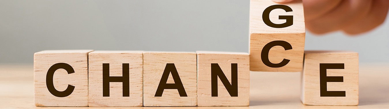 Hand flip wooden cube with word "change" to "chance", Personal development and career growth or change yourself concept